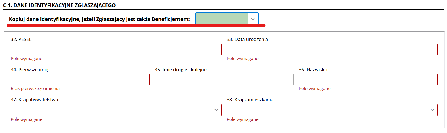 Formularz C.1 — dane identyfikacyjne zgłaszającego