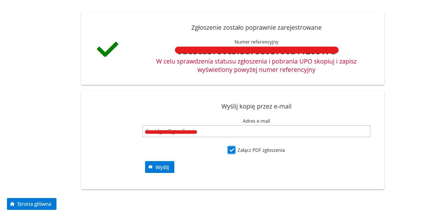 Potwierdzenie poprawnego zarejestrowania zgłoszenia do CRBR