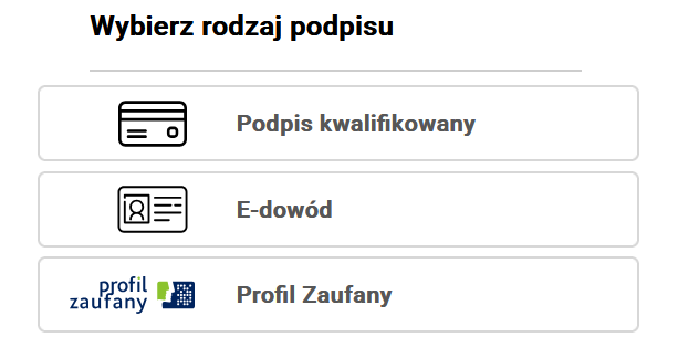 Wybór rodzaju podpisu elektronicznego