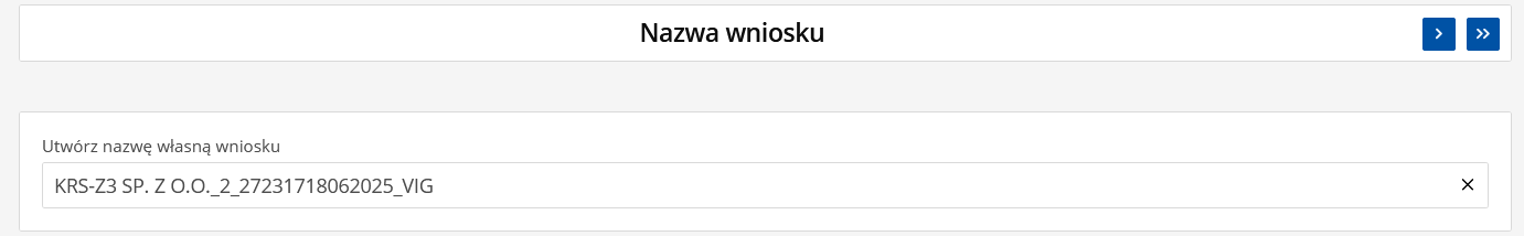 Pole nazwy wniosku — możesz zostawić domyślną