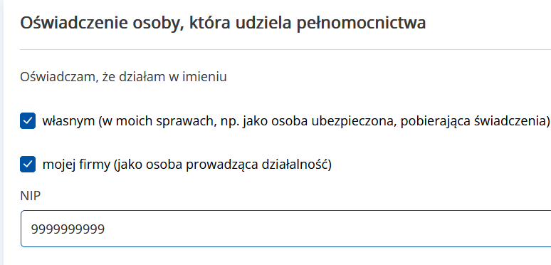 Formularz PEL — oświadczenie i NIP firmy